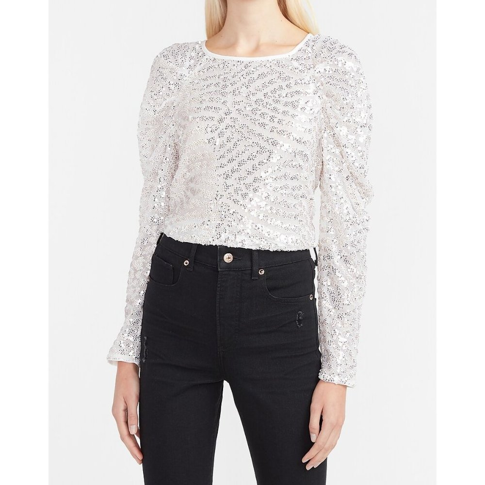 Express Sequin Ruched Shoulder Top S